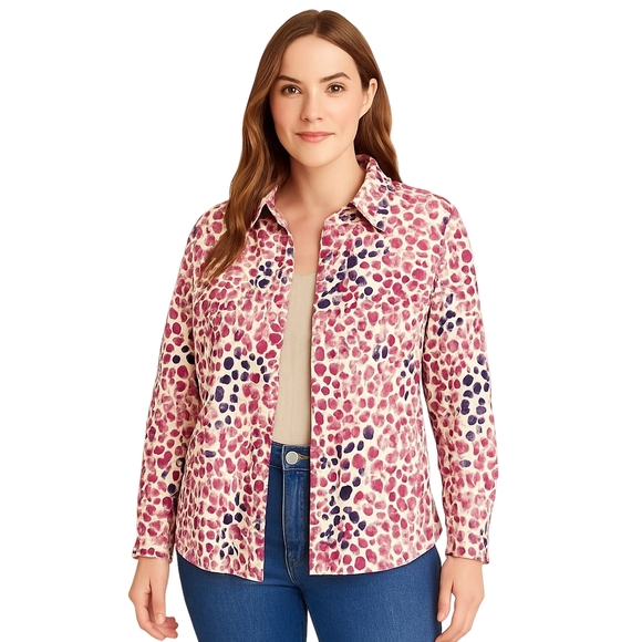 Savanna Jane Jackets & Blazers - SAVANNA JANE Shacket Womens Plus 1X Pink Blue Animal Print Corduroy Button Up